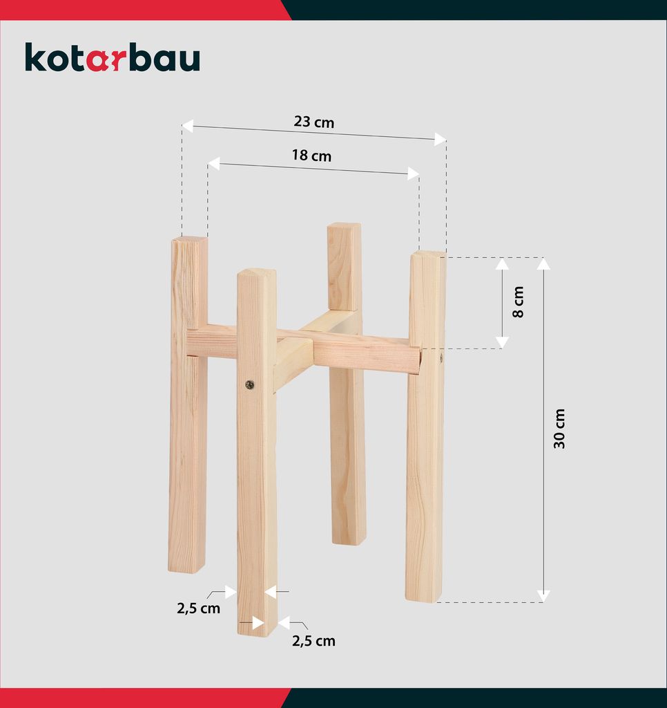 KOTARBAU® Blumenständer Holz natural Kreuz 23 x 23 x 30 cm Produktbild 3