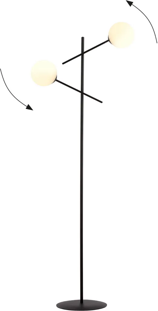 Lampadaire Double Eclairage E14 40W Noir et Verre Opale Série LINEAR