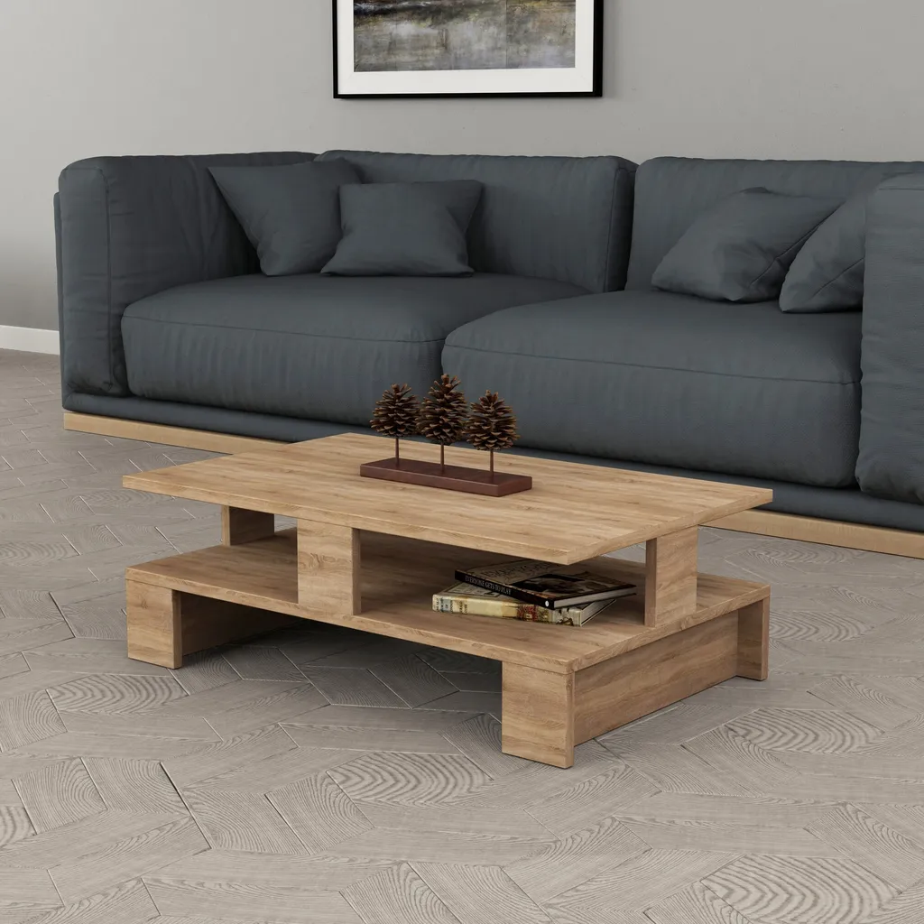 Table basse Mansu DTE aspect chêne naturel en mélamine résistante