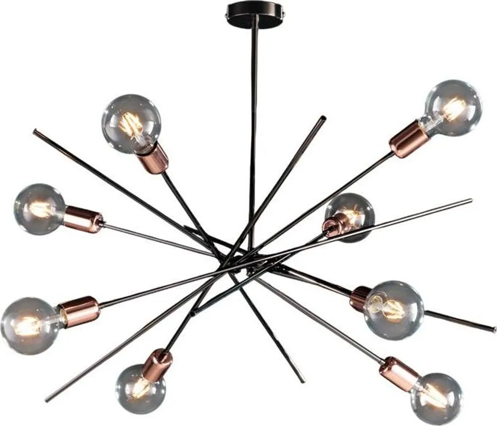 Plafonnier Bloom en fer chromé noir et cuivre 8 lumières BL200-PL8-NR