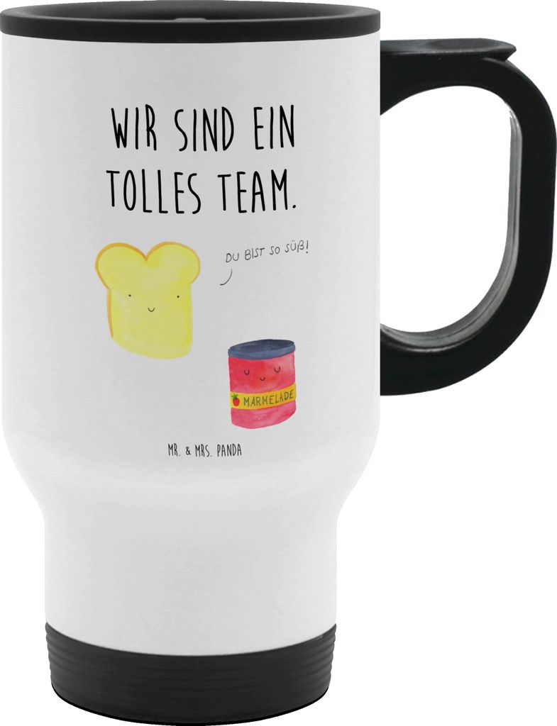 Mr. & Mrs. Panda thermosbecher Toast Marmelade - Weiß - Geschenk, Toastbrot, Kaffeebecher To Go, Küche Deko, Gute Laune, Brot, Teebecher, Edelsta...