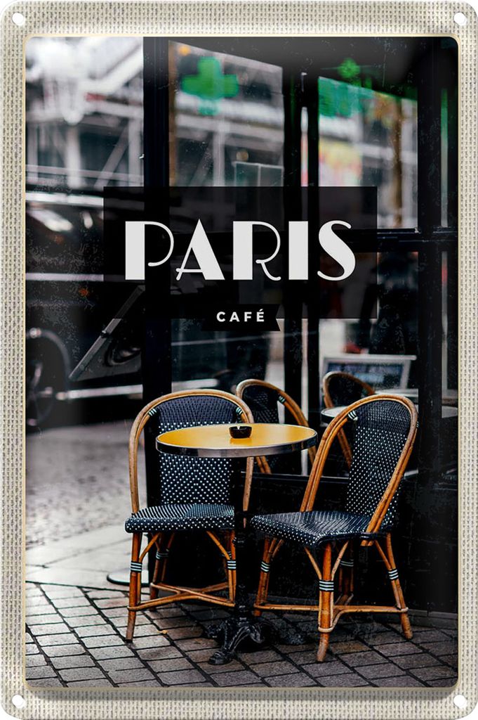 Blechschild Reise 18x12cm Paris Cafe Retro Reiseziel Poster