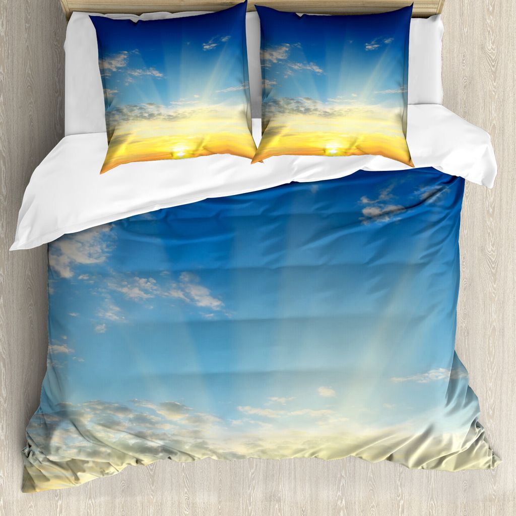 ABAKUHAUS Himmel Bettbezug, Sonnenstrahlen über den Horizont, Milbensicher Allergiker geeignet mit Kissenbezügen, 200 cm x 200 cm - 80 x 80 cm, B...