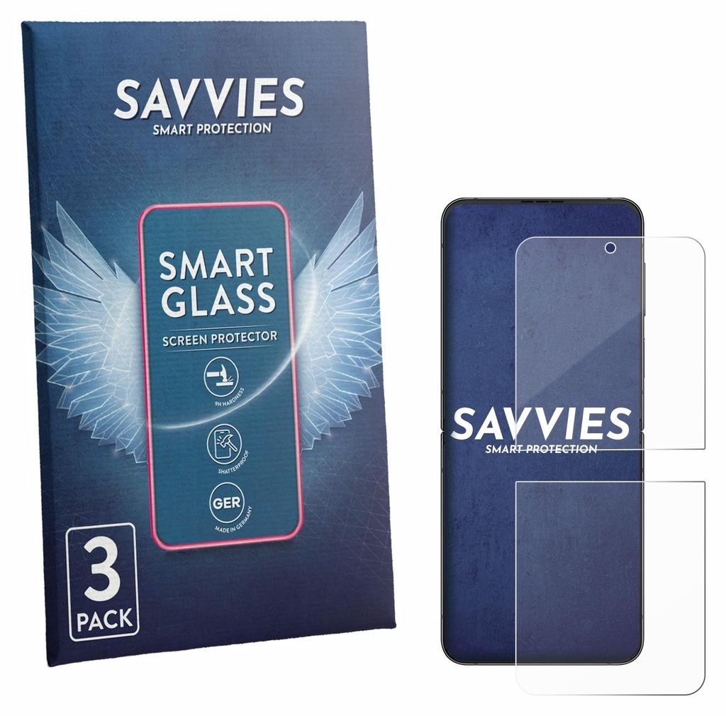 3x Savvies Schutzglas Folie für Samsung Galaxy Z Flip 4 9H Panzer Schutzfolie Glas Displayschutz klar transparent