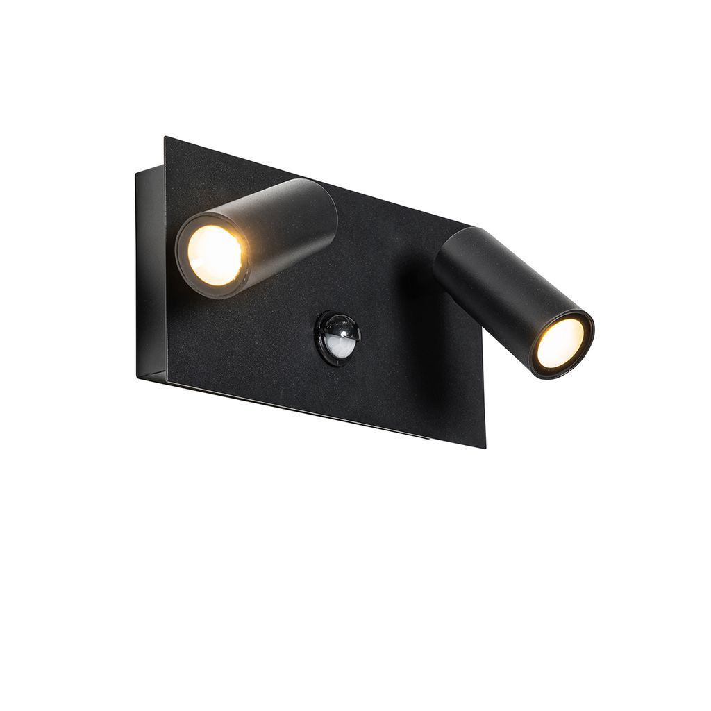 Qazqa led Modern außen Wandleuchte, Außenlampe mit Bewegungssensor, Wandlampe für den Garten - Simon - Schwarz, inkl. 3.6W integrierter LED, 23c...