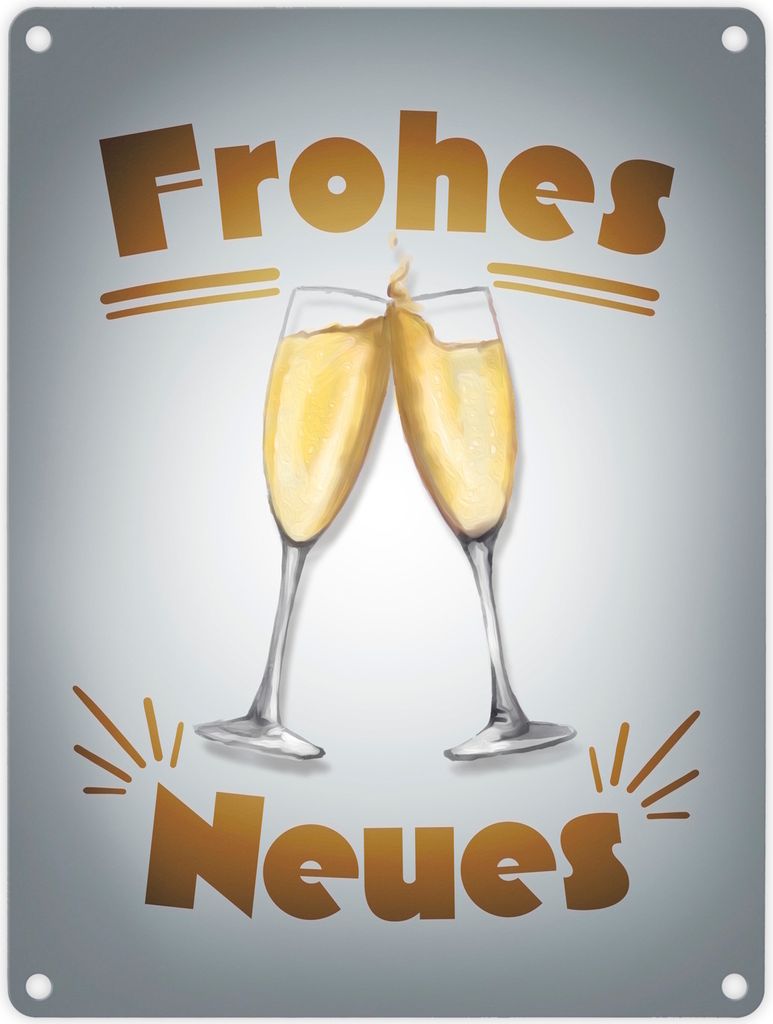 Sektgläser Prost Frohes Neues Metallschild in 15x20 cm Produktbild 