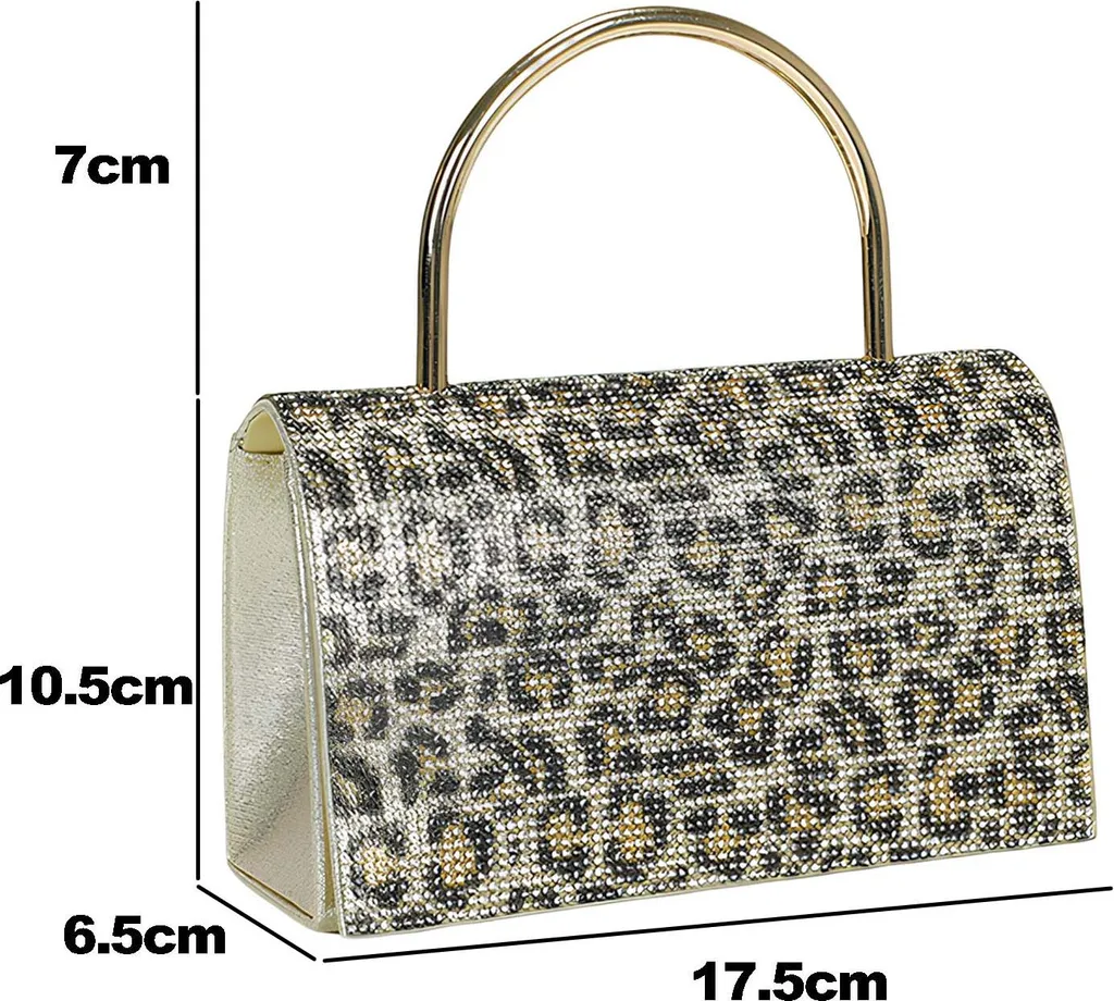 Sac de Soirée Aspect Strass Doré avec Anse Métallique Design