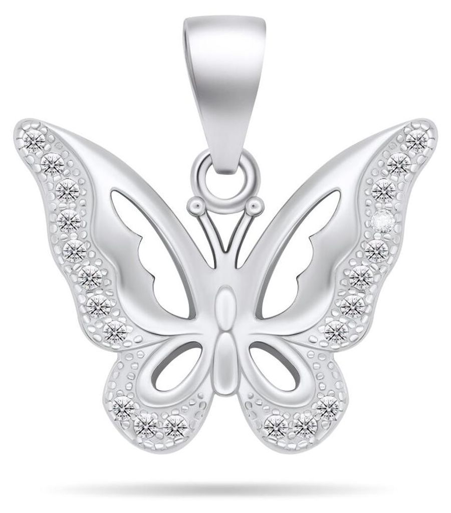 Charming silver pendant with zircons Butterfly PT75W