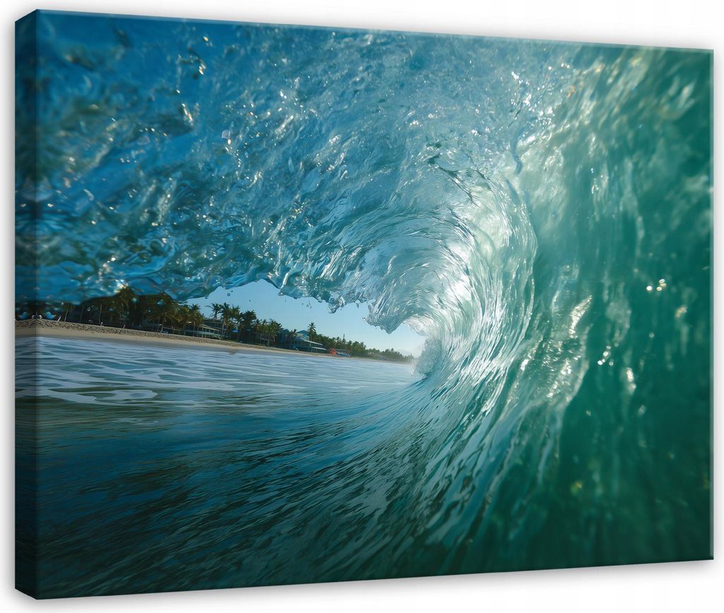 Leinwandbild Meer Wellen Natur - 100x70 cm - Wandbilder Wohnzimmer Schlafzimmer - Leinwand Leinwandbild Blau - PP16343O1