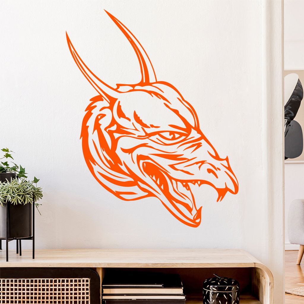 Drachen Kopf Wandtattoo in 6 Größen - Wandaufkleber Wall Sticker - Dekoration, Küche, Wohnzimmer, Schlafzimmer, Badezimmer
