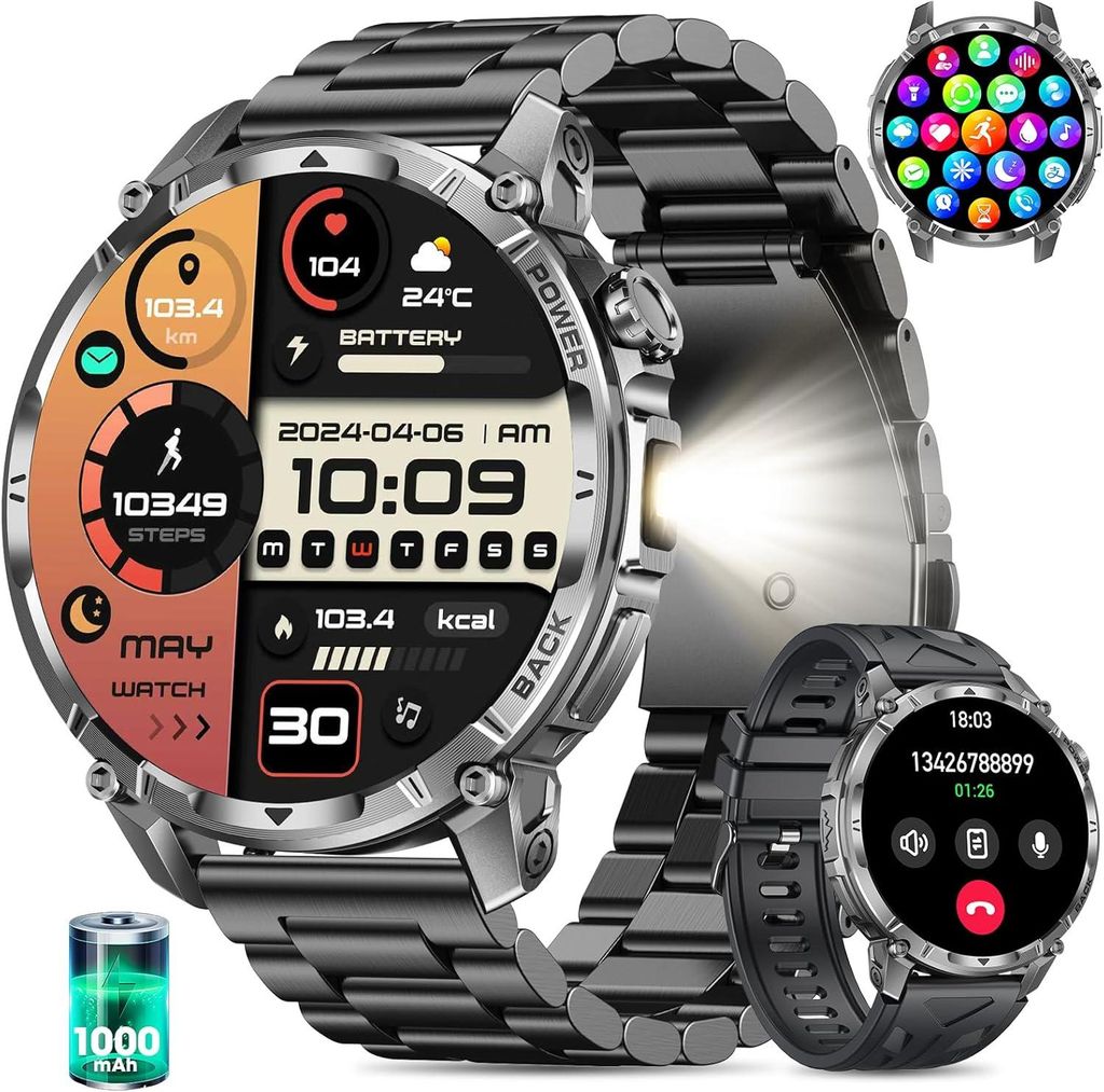 Smartwatch Herren 1.7 Inch Touchscreen Fitness Uhr mit Telefonfunktion