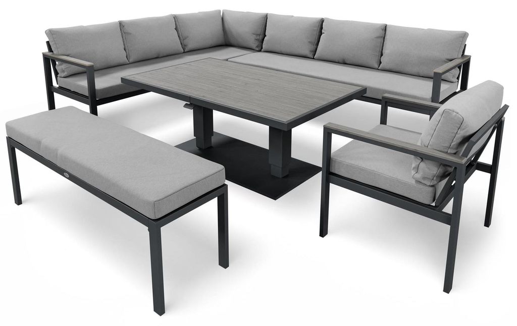 di volio Gartenmöbel Set Noli – grau, Outdoor Lounge aus Aluminium mit höhenverstellbarem Kunstholz–Tisch, wetterfest & bequem für 10 Personen
