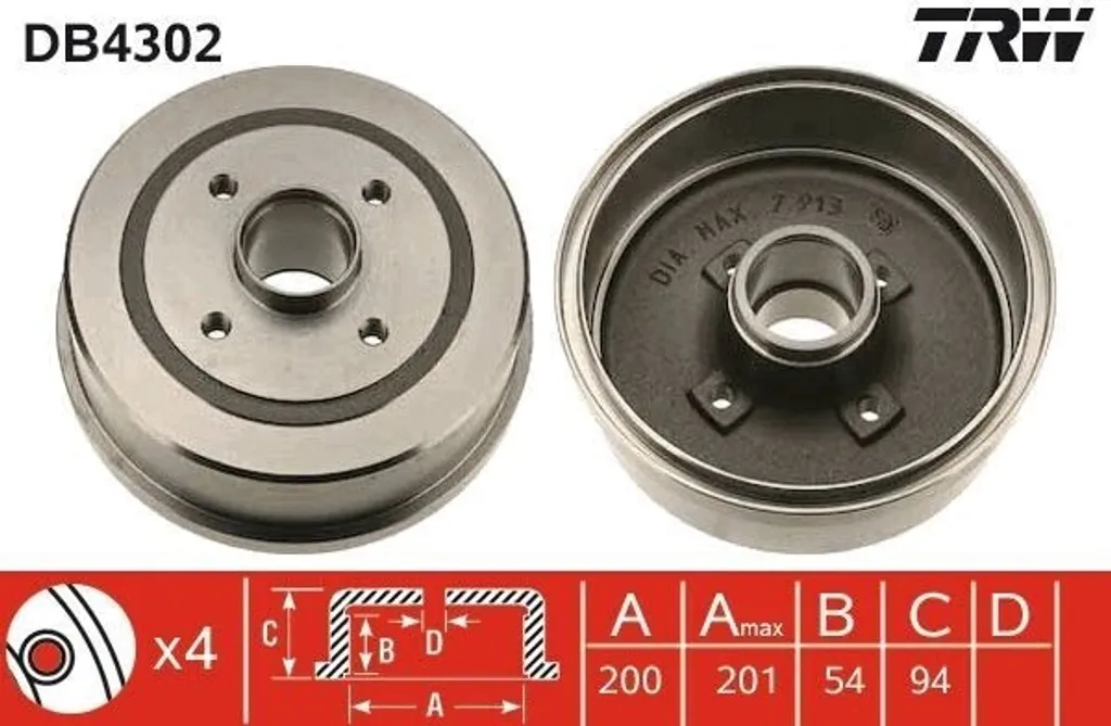 Pièce de Freinage pour Entretien Opel Corsa C - Tambour TRW DB4302 Qualité OE