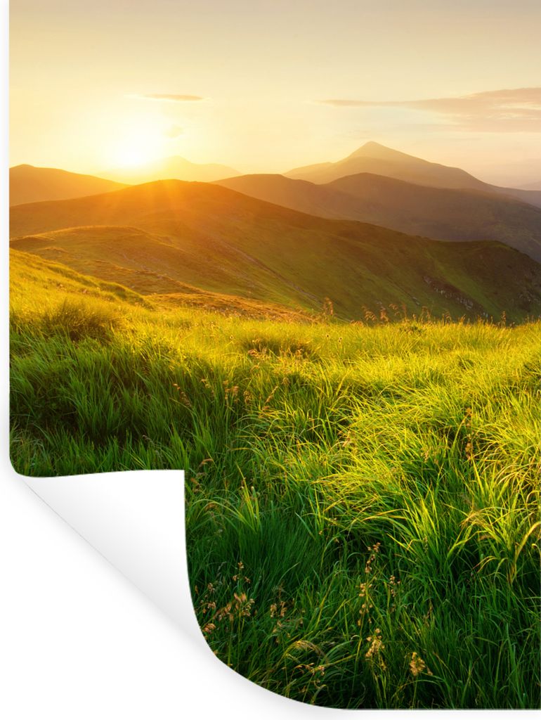 MuchoWow Wandtattoo Wandsticker Wandaufkleber Gras - Hügel - Sonne - Natur - Landschaft 30x40 cm Selbstklebend und Repositionierbar - Sticker - ...