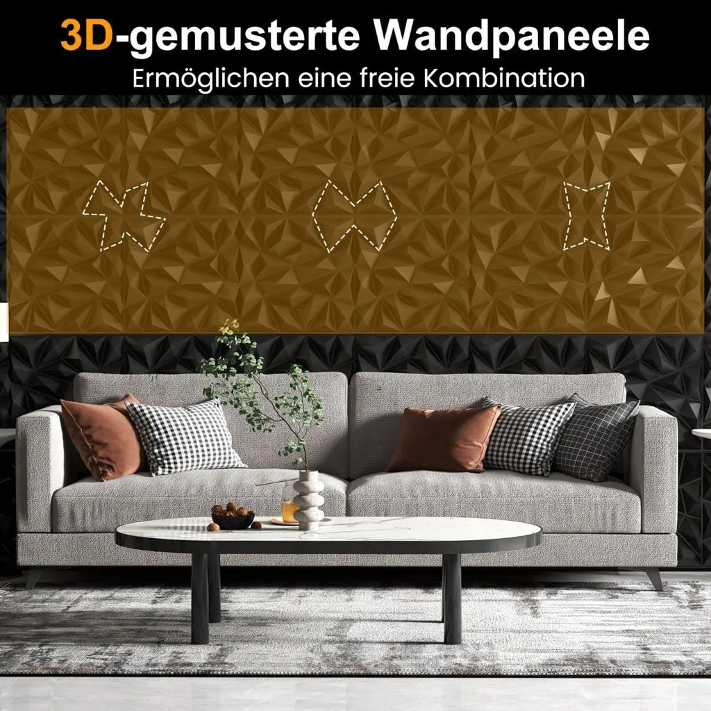 Dalles murales 3D losanges noires - Kit 5 m² résistant et décoratif - 5