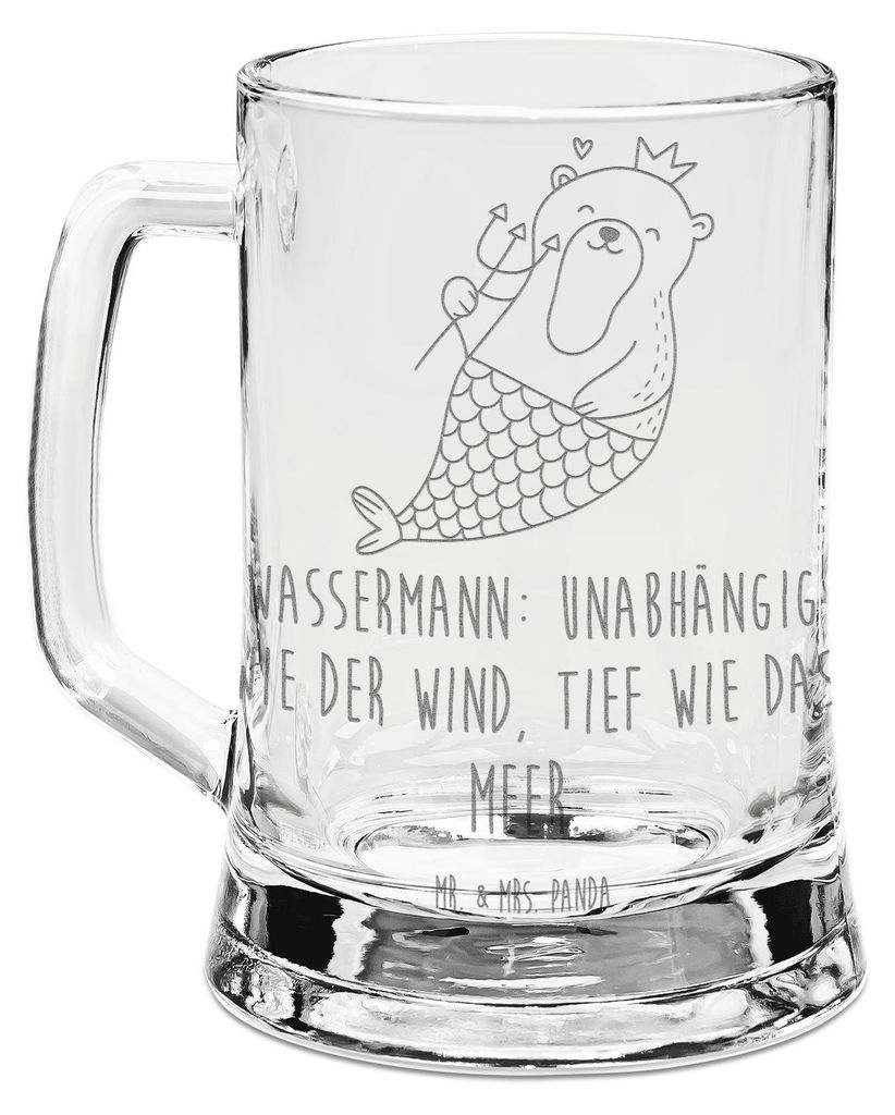 Mr. & Mrs. Panda Krug Wassermann Astrologie - Transparent - Geschenk, Seidel, Sternzeichen, Glashumpen, Humpen, Geburtstagsgeschenk, Tierkreiszeich...