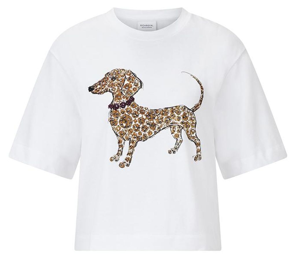 Rich & Royal Gentle Fit T-Shirt with Dog Print white S Produktbild 