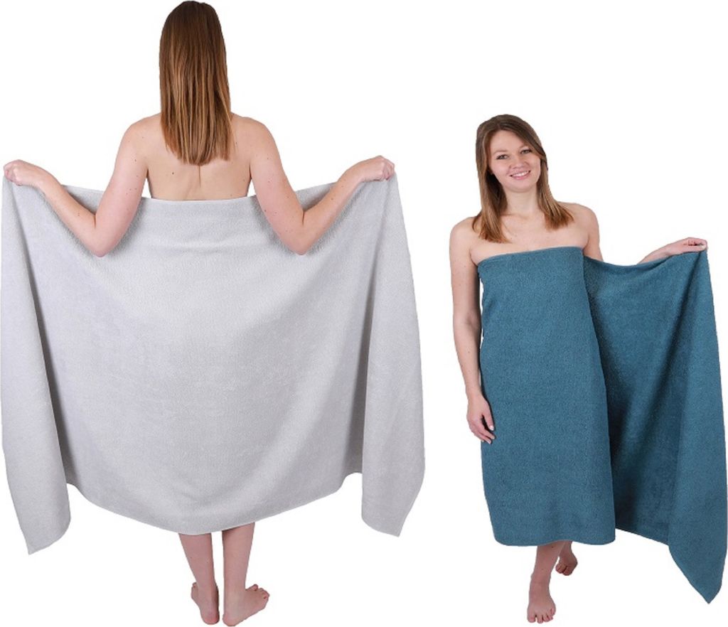Betz 2 Stück XXL Badetücher 100 x 200 cm BERLIN Saunatücher 100% Baumwolle Farbe – silbergrau-taubenblau