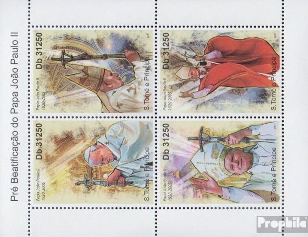 Briefmarken Sao Tome e Principe 2011 Mi 4941-4944 Kleinbogen (kompl.Ausg.) postfrisch Papst Johannes Paul II.