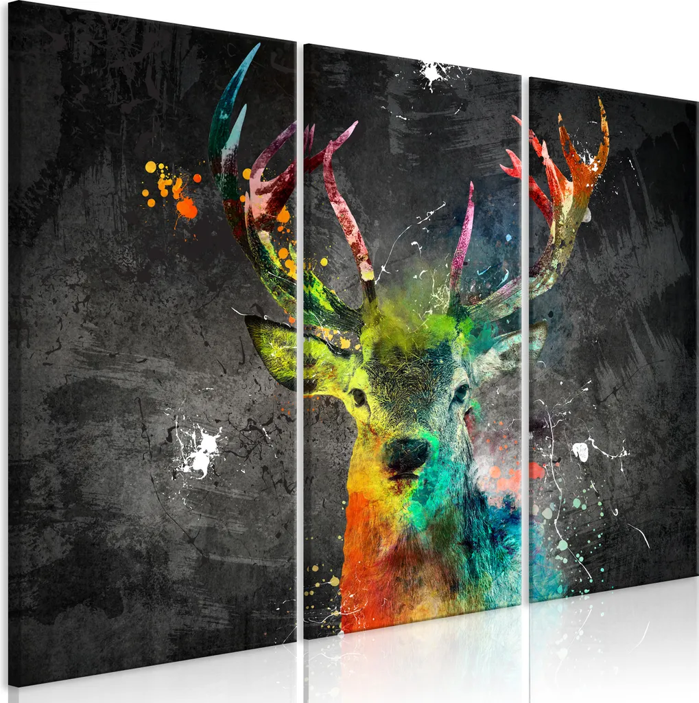 Quadro su Tela Cervo Arcobaleno 60x40 cm - Trittico Moderno Animali