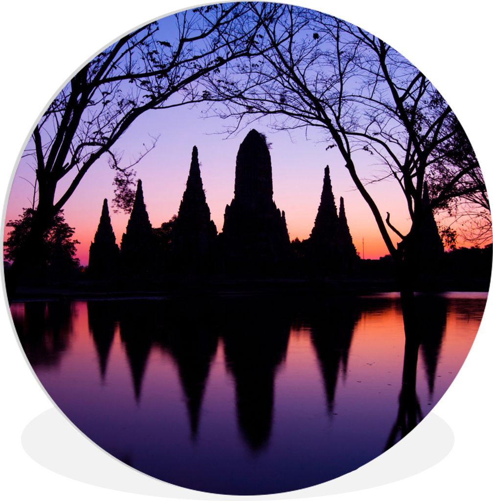 MuchoWow Rundes Wandbild - Runde Bilder Silhouette des Wat Chaiwatthanaram, Thailand Ø 90 cm Kreis Wanddekoration Kunststoff - Wandkreis - Wands...