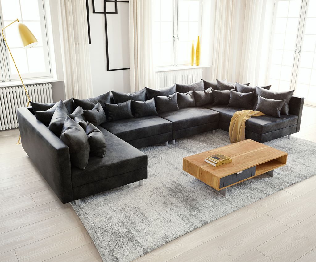 DELIFE Wohnlandschaft Clovis XL Anthrazit Antik Optik Modulsofa
