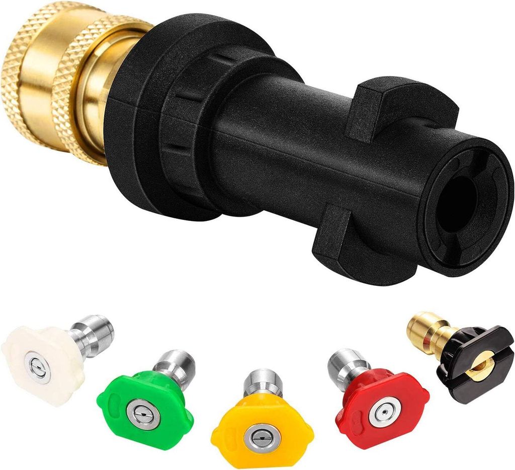 Hochdruckreiniger mit 1/4" Messing-Schnellkupplung und 5 Packungen 1/4" - Hochdruckreiniger - Mit Düsenspitzen - Kompatibel mit Kärcher K-Serie