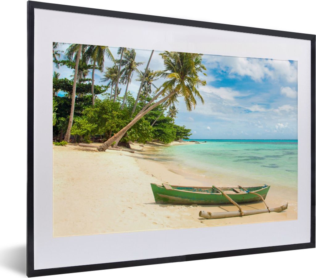 MuchoWow Gerahmtes Poster Strand - Kanu - Palme - Tropisch 40x30 cm - Poster mit Schwarzem Bilderrahmen Wandposter Rahmen Foto Bilder - Bilderrah...