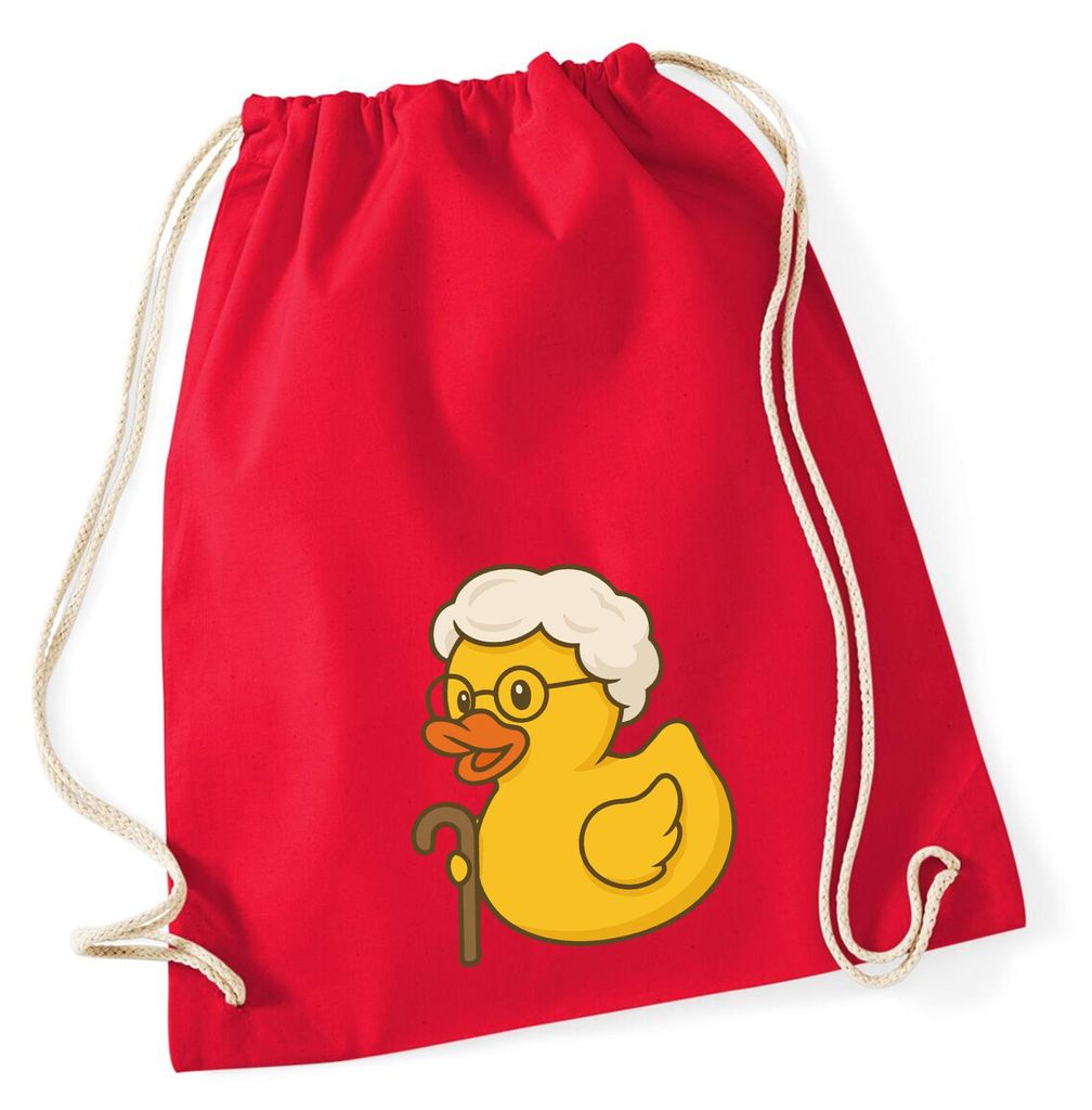 Huuraa Turnbeutel Quietscheente Rente Comic Gummiente 12 Liter Classic Red Baumwolle Rucksack Geschenkidee