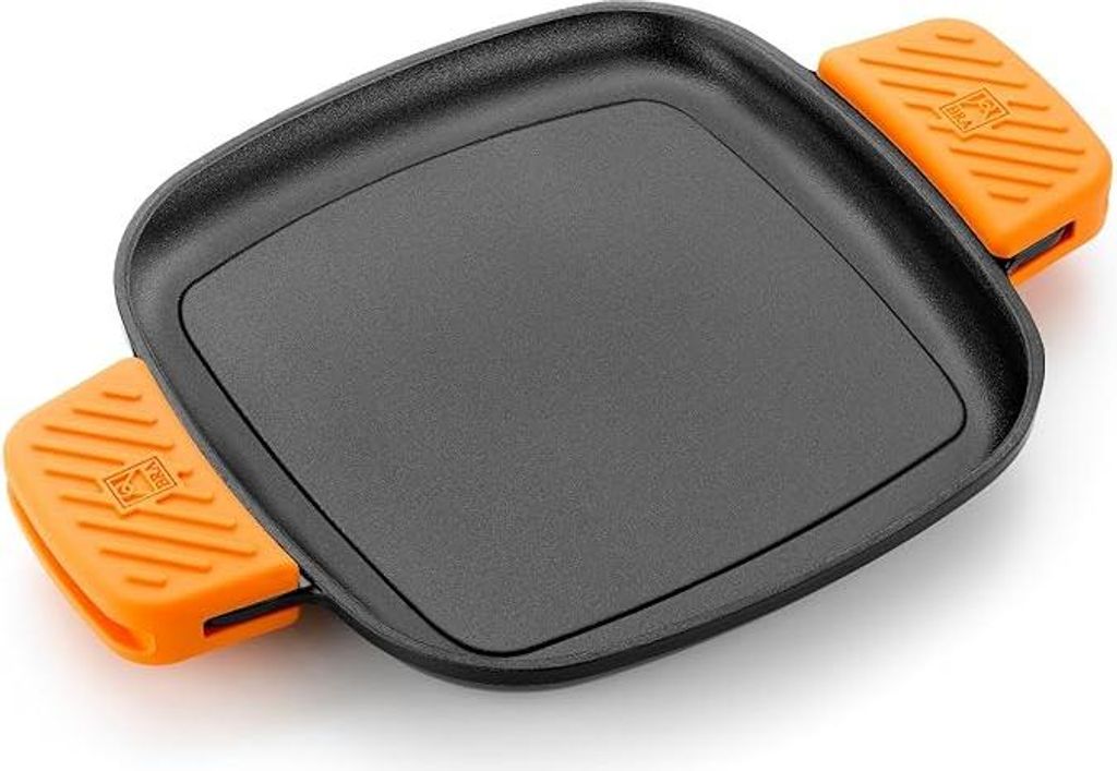 BRA Efficient Iron | 24 cm großer quadratischer Grill, aus emailliertem Gusseisen, geeignet für den Einsatz im Ofen und auf allen Herdarten, inkl...
