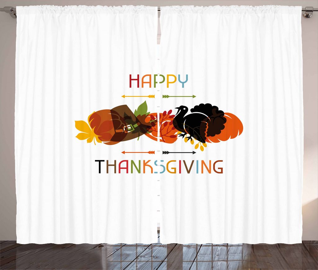 ABAKUHAUS Truthahn Rustikaler Vorhang, Vogel Kürbis Pilger Hut, Wohnzimmer Universalband Gardinen mit Schlaufen und Haken, 280 x 225 cm, Mehrfarbig
