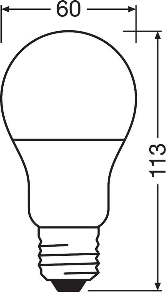 A diagram of an LED light bulb with dimensions indicated.