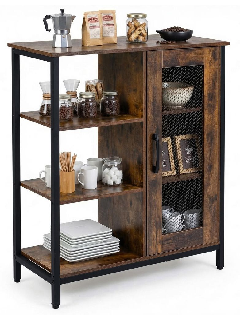 COSTWAY Sideboard Holz, Küchenschrank mit Tür, Ablagen & Einlegeböden, Rahmen aus Kohlenstoffstahl, Anrichteschrank, Buffetschrank, 70x30x81cm, ...