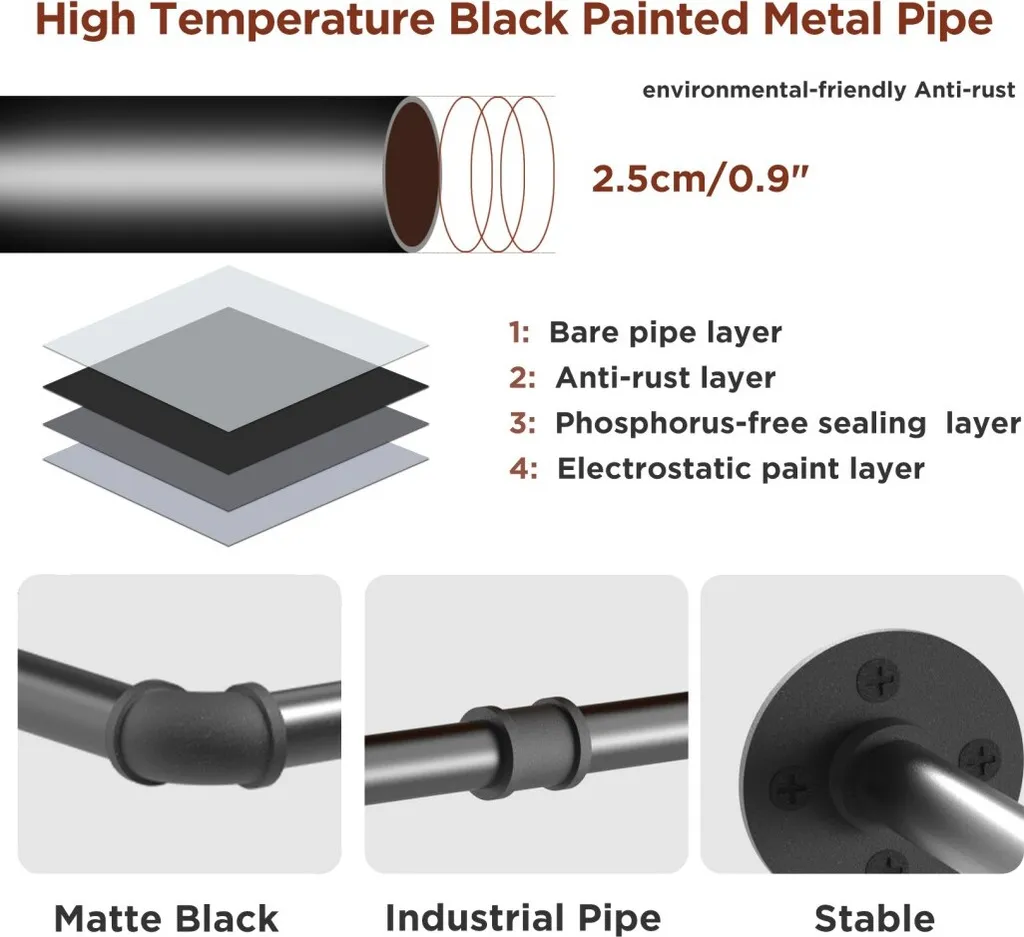 Penderie Murale Robuste en Acier Noir 92cm Design Industriel - Set de 2 - 9