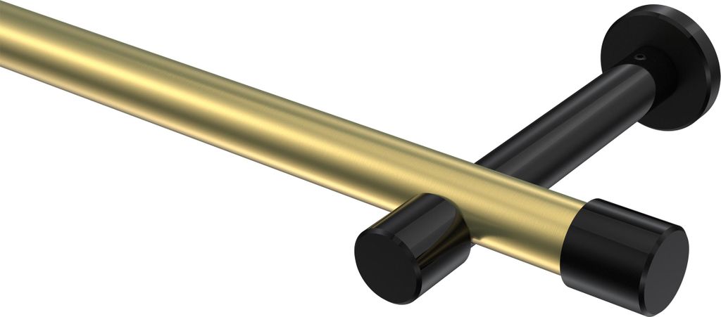 Interdeco Gardinenstange / Vorhangstange Messing-Optik / Schwarz, Typ Prestige Santo (Kappe) ohne Ringe, 20 mm Ø 1-läufig, 360 cm