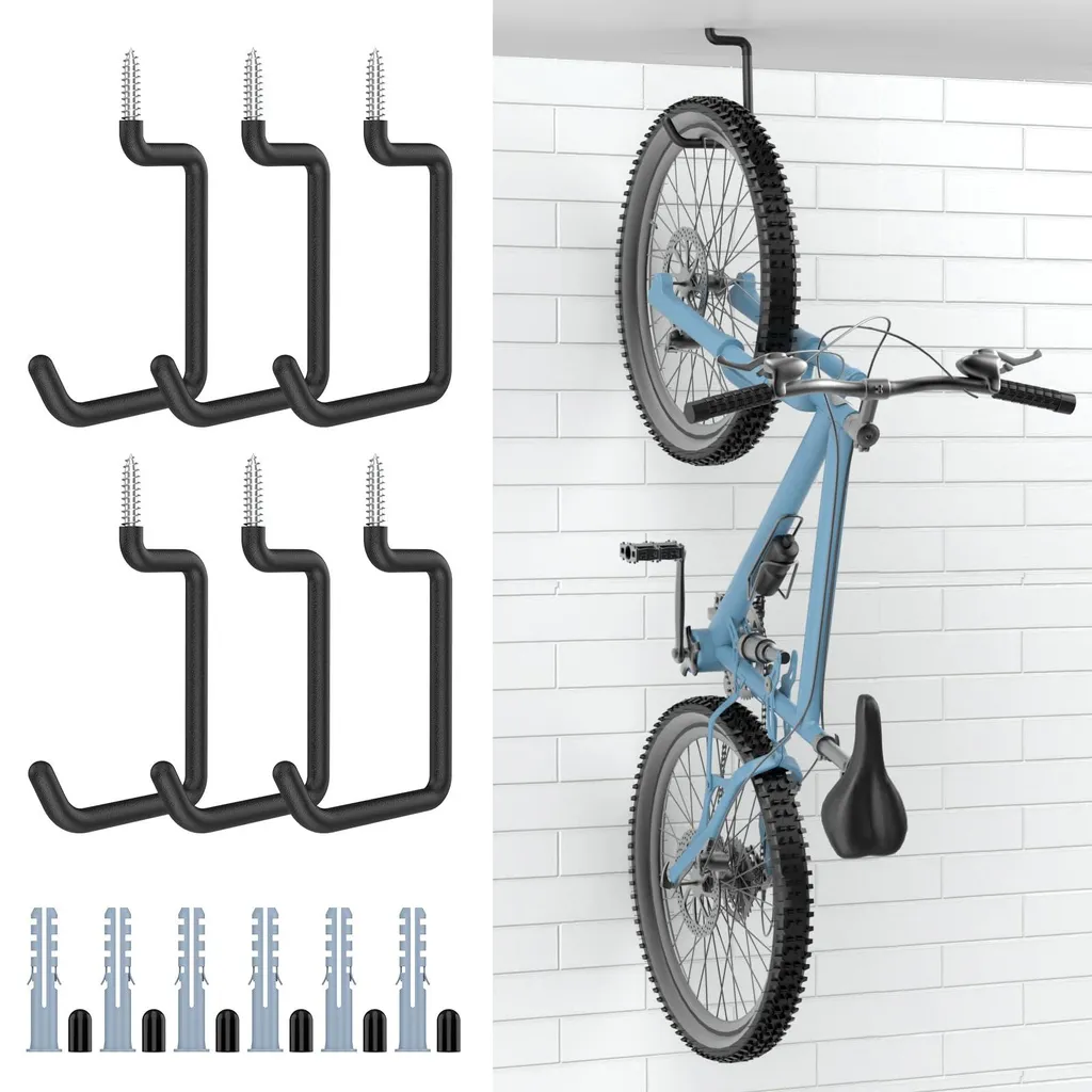 Support vélo mural et plafond robuste crochet de garage 34kg lot de 6