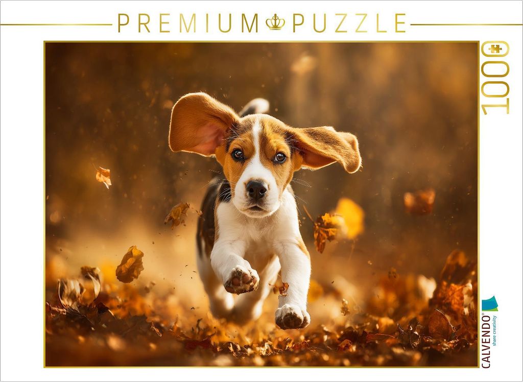 CALVENDO Puzzle Beagle im Herbstlaub ist Lebensfreude pur | 1000 Teile Lege-Größe 64x48cm Foto-Puzzle für glückliche Stunden