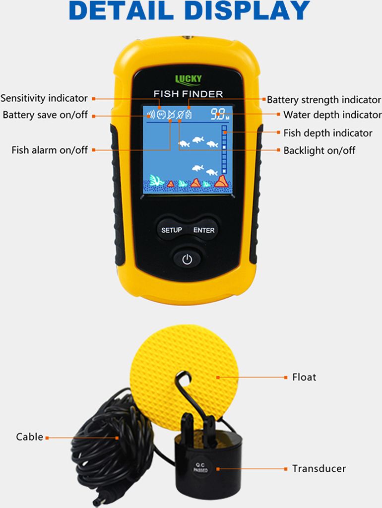 Tragbarer Fischfinder 2,8 Zoll HD - Drahtloser Sonarsensor Für Angler Bis 148 Fuß