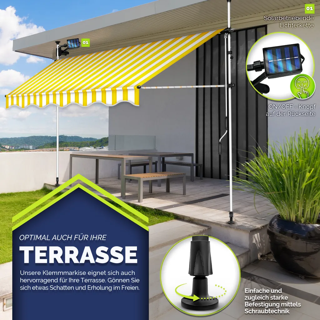 Tenda Parasole Balcone 250 cm tillvex Senza Trapano Luci LED - 4