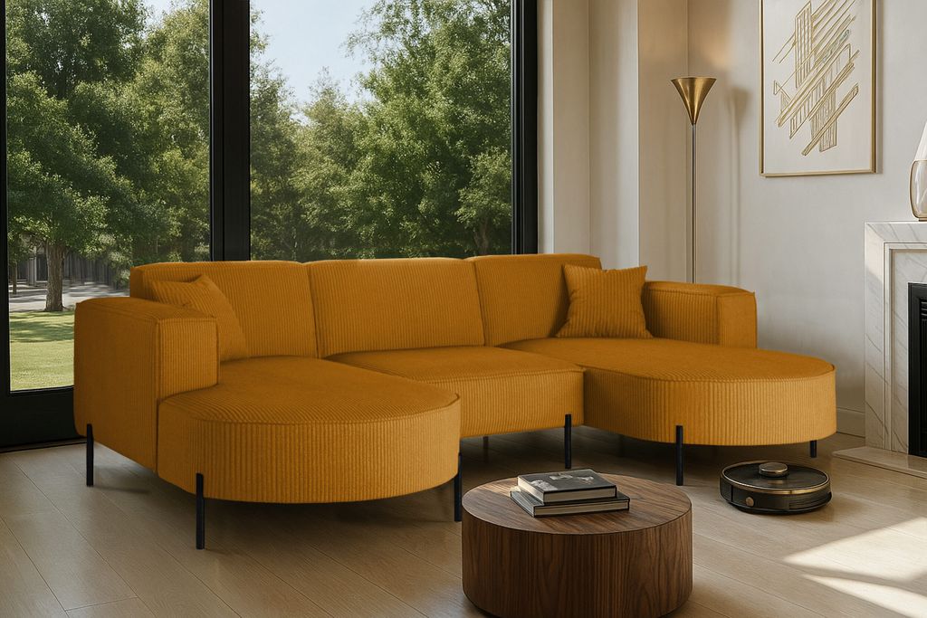Kaiser Möbel Ecksofa, Sofa Designer Modena U Rein stoff Poso Senffarbe