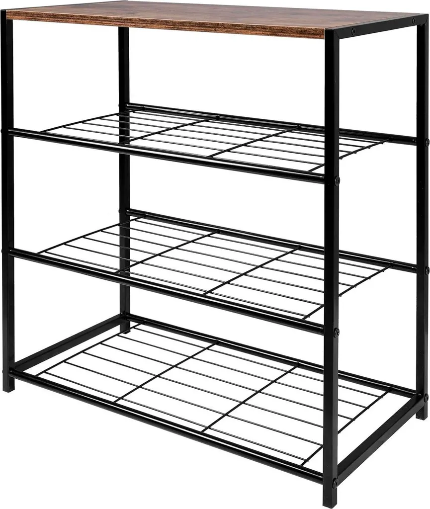 Banc à chaussures 3 niveaux marron espacement 19 cm structure en métal