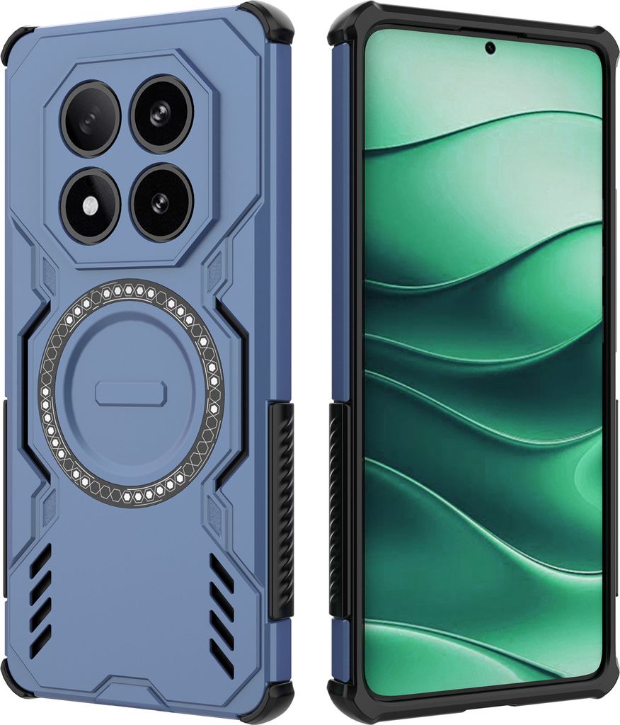 Magnetisch Hülle für Xiaomi Poco X7 / Redmi Note 14 Pro 5G, Hybrid PC TPU Bumper Stoßfestes Loch Wärmeableitung Handyhülle Blau