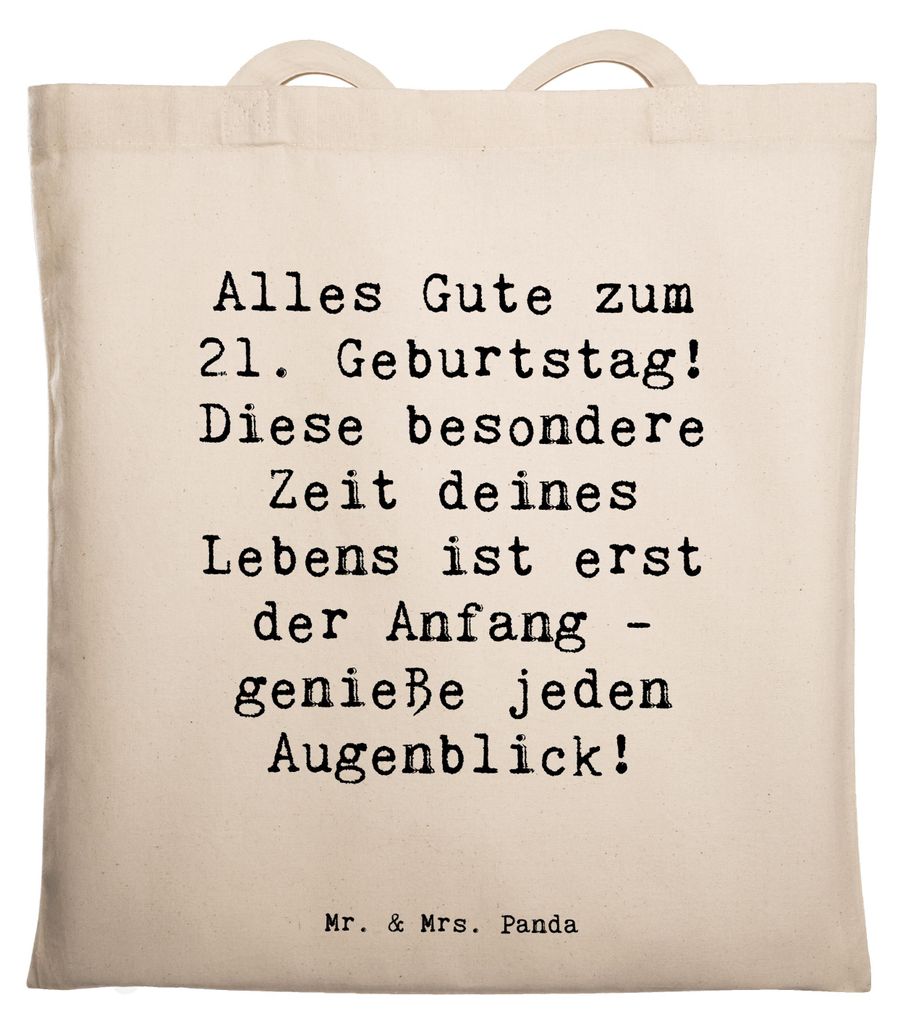 Mr. & Mrs. Panda Tote Bag Spruch 21. Geburtstag Freude - Transparent - Geschenk, Feier, Beutel, genieße jeden Augenblick, Shopping Tasche, Moment ...