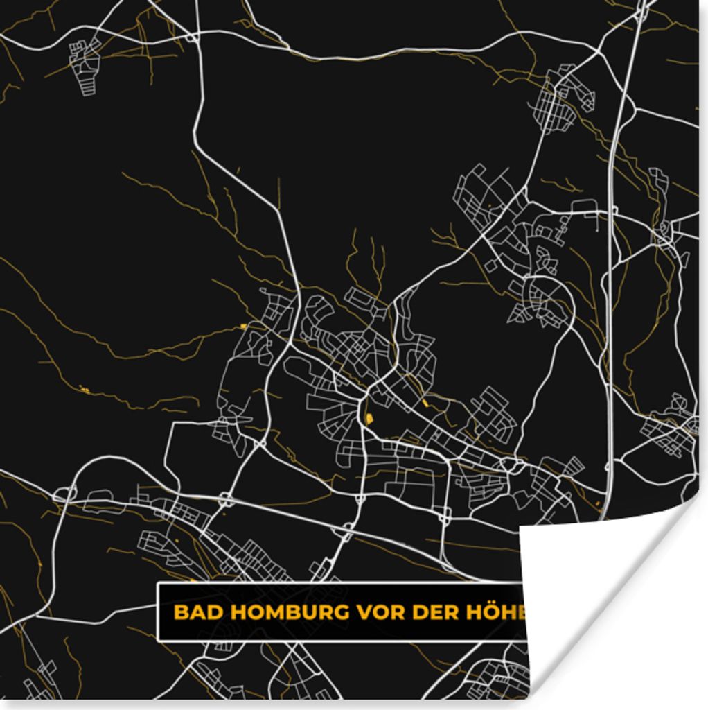 MuchoWow Poster Bad Homburg vor der Höhe - Stadtplan - Gold - Karte - Deutschland 75x75 cm - Wand Dekoration