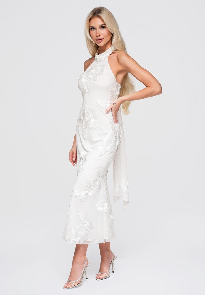 LARICA Kleid Maxi Halter Eleganz LA-OM-DLR378 ecru XL