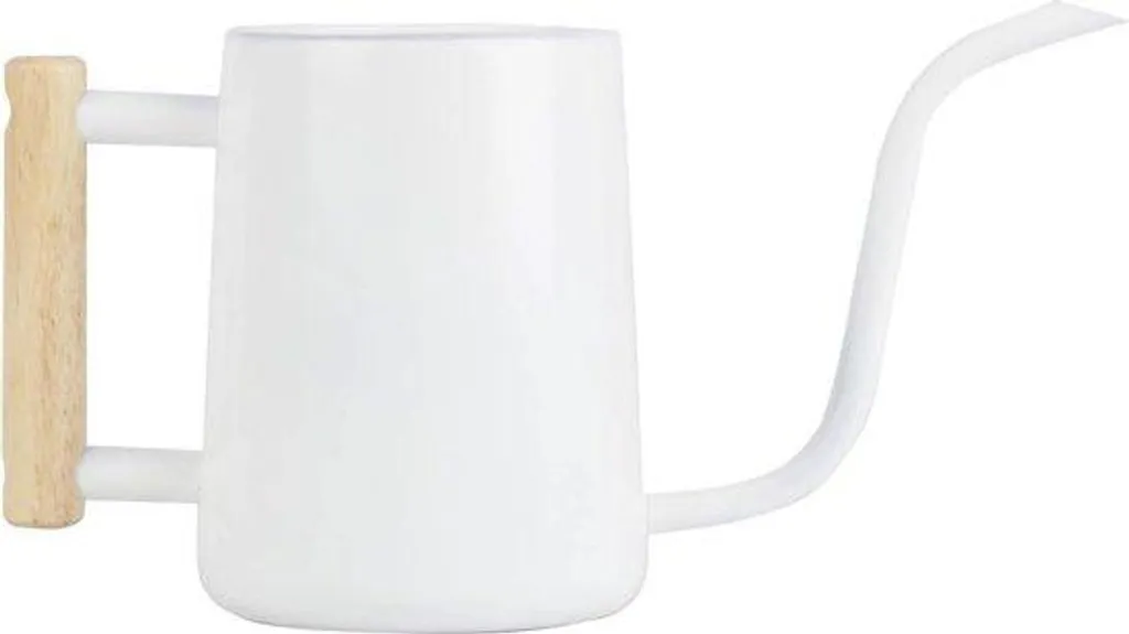 Arrosoir en acier inoxydable 1L blanc avec long bec et poignée bois
