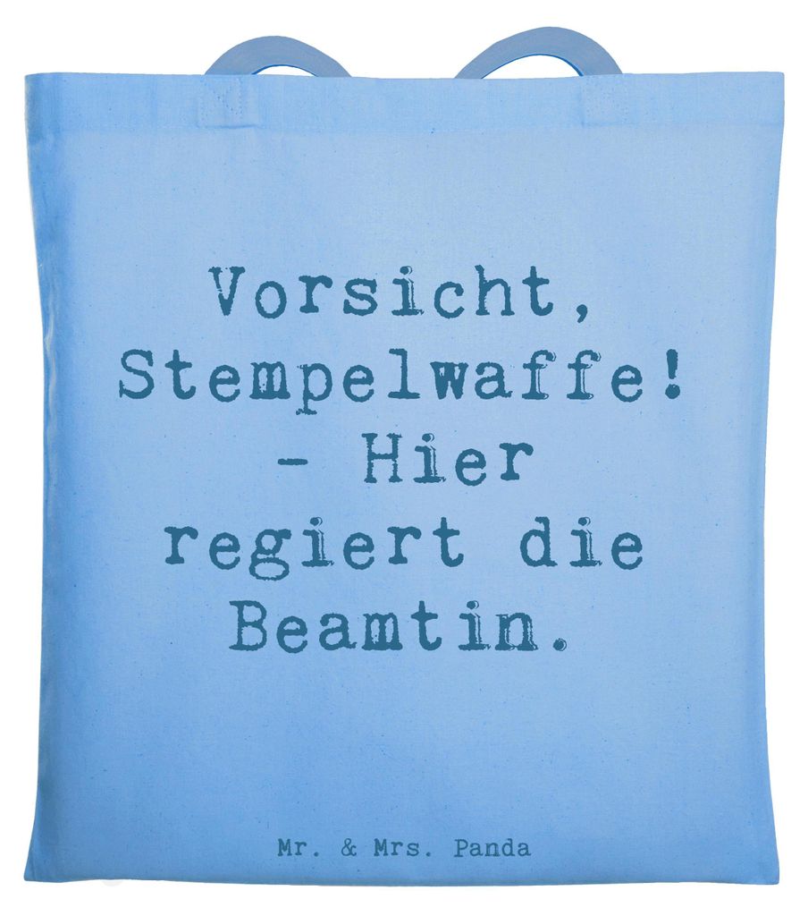 Mr. & Mrs. Panda Tote Bag Spruch Beamtin Stempelwaffe - Sky Blue - Geschenk, Geburtstag, Jutebeutel, Tasche, Stoffbeutel, Berufe, Humor, Berufsgest...