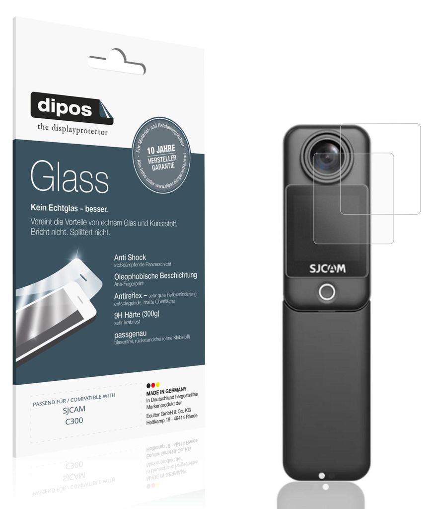 2x Schutzfolie für SJCAM C300 matt - Anti-Shock 9H Folie dipos Glass Kunststoffglas