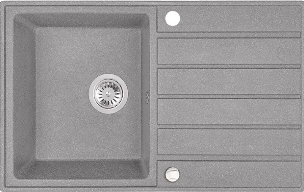 BADLAND Spülbecken Granitspüle Einzelbecken Margarita 49x79 Grau | Siphon im SET!