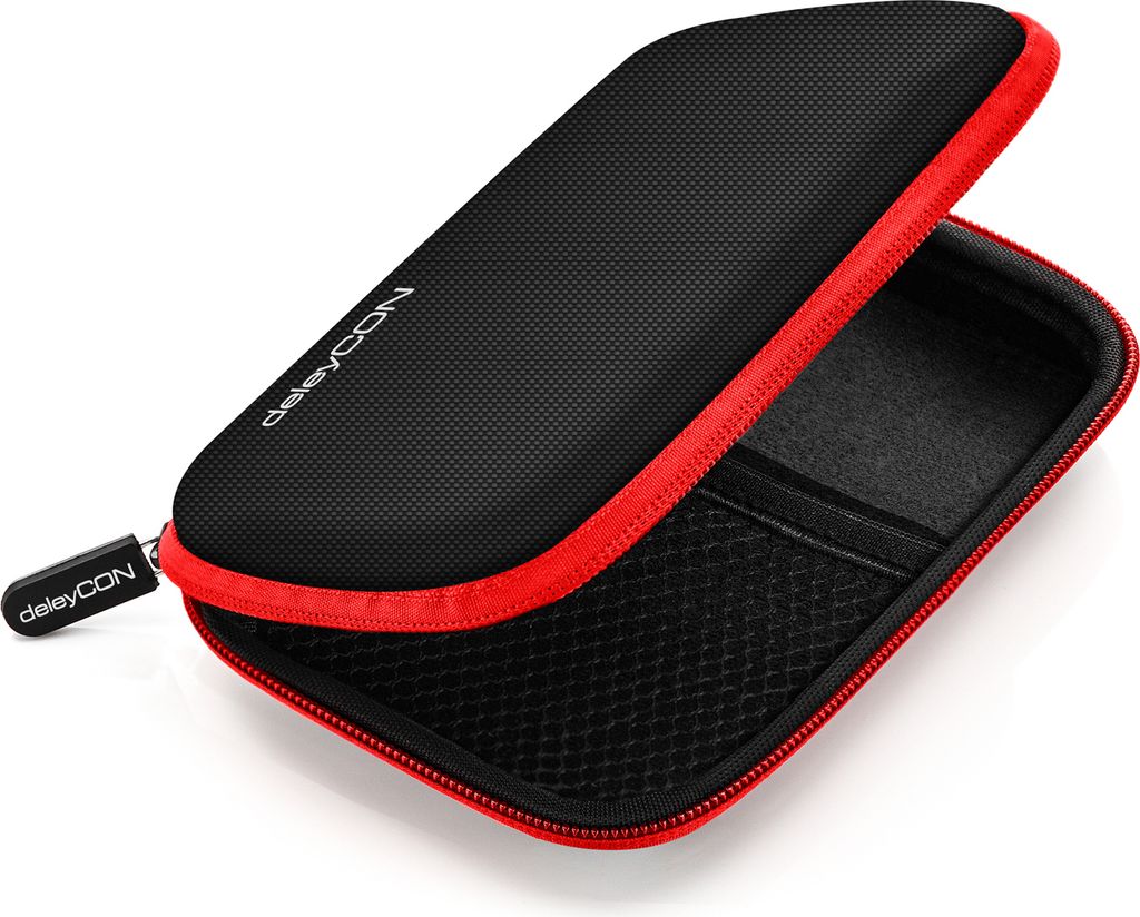 deleyCON Festplattentasche Festplatten Case HDD Case - Für 2,5 Zoll Festplatten und SSD - Robust & Stoßsicher - 2 Innenfächer Netztaschen - Schw...